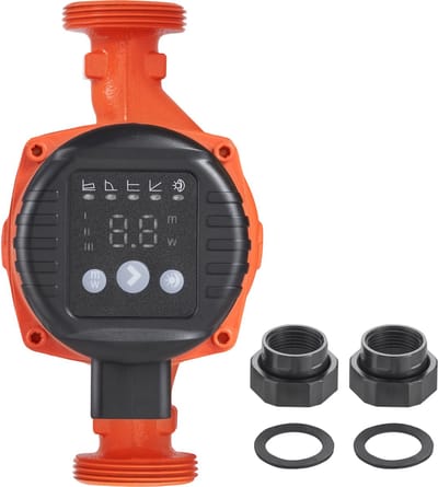 LPS25-8BP-180 Warmwater Circulatiepomp, 220 V, 60 W, 67 L/min, 8 m Max. Verhoging, 1-1/2 Inch Schroefaansluiting, 5 Intelligente Besturingsmodi, Geluidsarm
