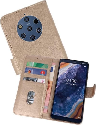 Hoesje Geschikt voor de Nokia 9 PureView - Kaarthouder Book Case Telefoonhoesje - Goud