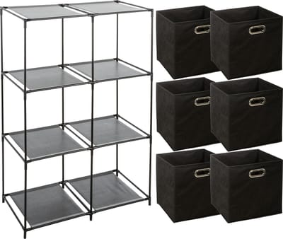 Zeller Kastmandjes/opberg manden - zwart - 6x stuks van 29L - Metalen rekje is 68 x 98 cm