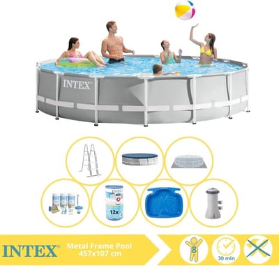 Intex Prism Frame Zwembad - Opzetzwembad - 457x107 cm - Inclusief Onderhoudspakket, Filter en Voetenbad
