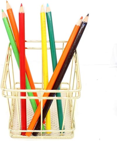 Vierkante Pennenhouder van Metaal - Desk Organizer voor Make-upkwasten en Potloden, Koper Goud, Ruimtebesparend en Modern Design