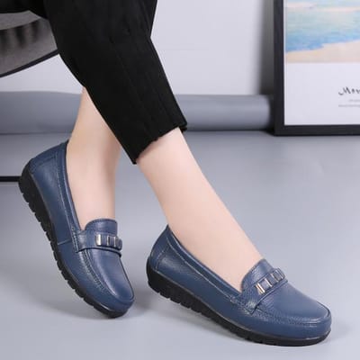 Chaussures de ballet plates pour femmes, mocassins respirants en cuir découpé, chaussures de bateau pour femmes, ballerines, chaussures décontractées pour femmes, mode féminine 41 bleu foncé
