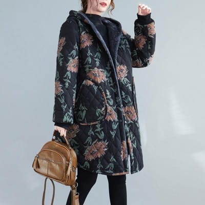 Casual winterjassen Gestreepte capuchon, gewatteerde dikkere jassen Dameskleding Grote maat lange parka's Winterkatoenen jassen L blauw