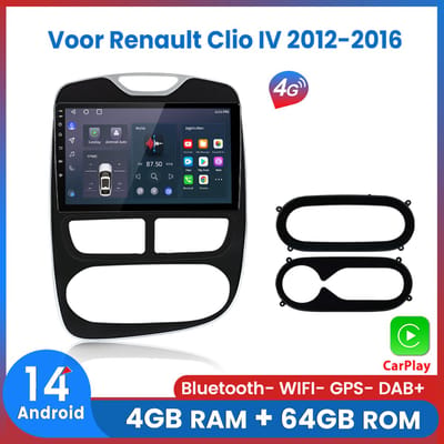 Awesafe 8-Core 4+64GB Autoradio Geschikt voor Renault Clio 4 2012-2016 - Draadloze Carplay Android Auto - Touchscreen - GPS Navigatie 4G WiFi Mirror Link FM RDS 32EQ DSP SWC - Bluetooth Radio - 2012 2013 2014 2015 2016
