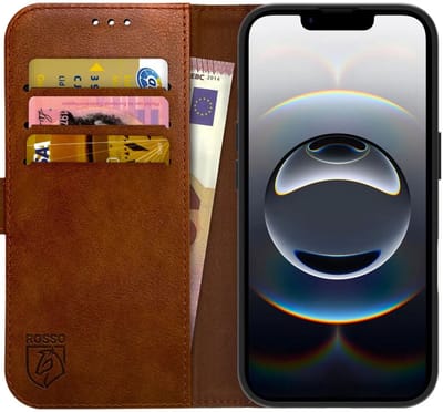 Rosso Element Geschikt voor Apple iPhone 17e / 16e | Wallet Book Case | Portemonnee Hoesje | 3 Pasjes | Magneetsluiting | Stand Functie | Bruin