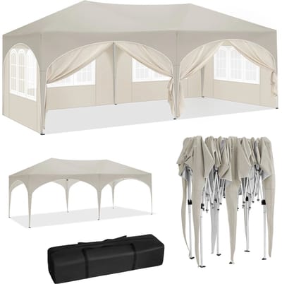 Pop-Up Tent – Tuinpaviljoen – Opblaasbare Tuintent – Buiten Shelter – 3x6 Meter – UV-Bescherming 98% – Verstelbare Hoogte - Beige