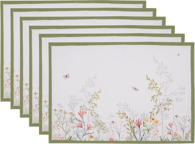 Clayre & Eef Placemats Set van 6 48x33 cm Wit Katoen Bloemen