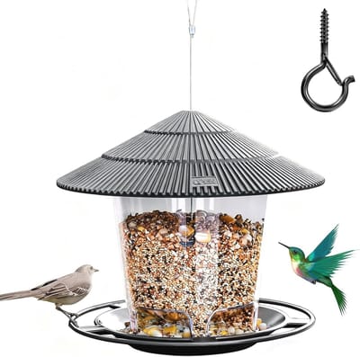 Hanging Bird Food Feeder for Outdoor Garden - 820ml Capacity, 6 Feeding Holes, Weatherproof Design