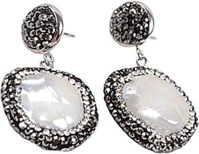 Zoetwater parel oorbellen Bling Coin Pearl - oorstekers - echte parels - wit - zwart - stras steentjes - parel oorbellen dames - parel oorknopjes - sieraden doosje