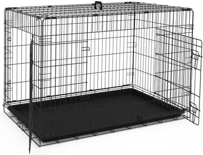 Famanu - Extra grote hondenkooi met 2 deuren en uitneembare lade, 122 x 75 x 81 cm, zwart
