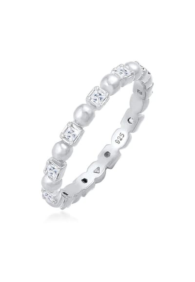 Elli - Ring - Damesring Bolletje Vierkant Minimal met Zirkonia in 925 Sterling Zilver - Dames