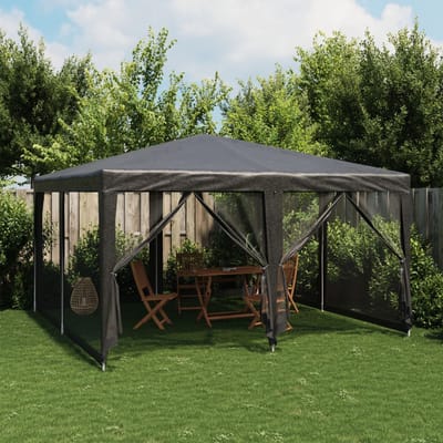vidaXL - Partytent - met - 8 - mesh - zijwanden - 4x4 - m - HDPE - antracietkleurig
