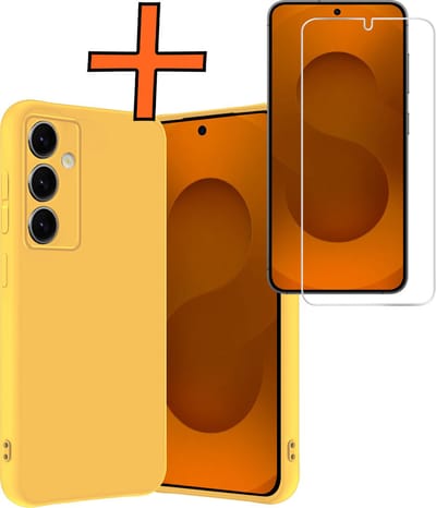 Hoes - Met Screenprotector - Geschikt voor Samsung Galaxy S25 - Sterk & Shockproof - Back Cover - Siliconen Case - Telefoon Hoes - Geel