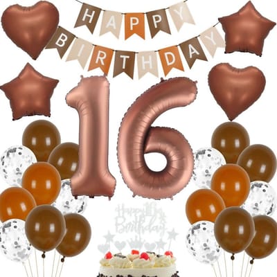 Dailygoods- Verjaardagsdecoratie 16 Jaar - 16 Stuks - Cijferballonnen/sterballonnen/hartballonnen - Feestdecoratie - Taartdecoratie - Boheemse Stijl