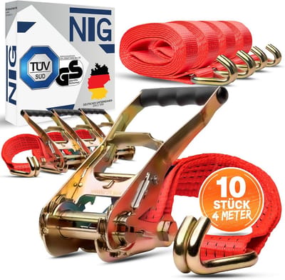 10x Spanband Set 4 Meter 5 Ton Ratelbanden Polyester Rood 50mm Breed