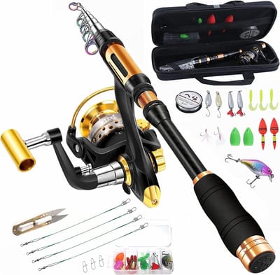 SnelShoppen - Draagbare Telescopische Hengel met Stationaire Rol, Carbon Spinning Rod, Vismateriaal met Lijn en Lure Accessoires, Ideaal voor Reis, Zo