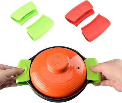 2 paar siliconen handvatten houder siliconen pannenlappen greephouder mini oven mitt antislip hittebestendig koken klem handvat warmte-geïsoleerde pot handvat voor keuken koken grillen bakken (groen rood)