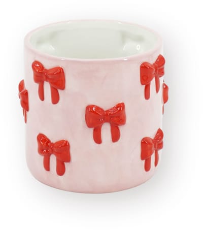 Housevitamin Plantenpot Strikjes – Dolomiet – Roze & Rood – 12,5x12,5x13 cm – Waterdicht – Design Bloempot – Speelse Eyecatcher