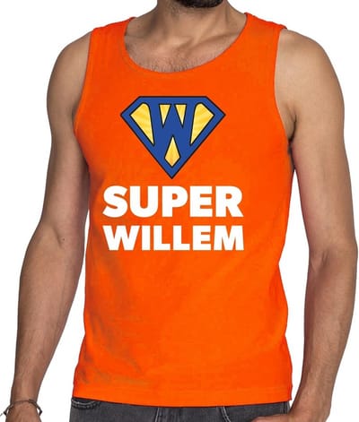 Oranje Super Willem tanktop / mouwloos shirt - Singlet voor heren - Koningsdag kleding S