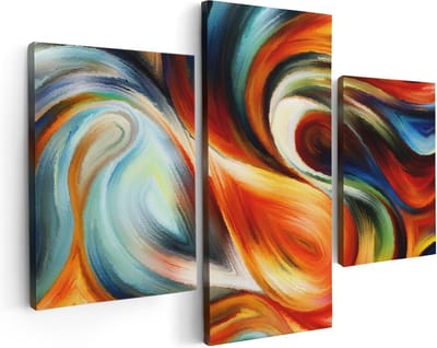 Artaza Canvas Schilderij Drieluik Abstracte Kunst van Kleurrijke Verf - 90x60 cm - Wanddecoratie Woonkamer - Schilderijen - Muurdecoratie