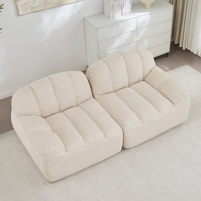 REDOM - Modulaire 2-Zits Bank - Frameloos en ergonomisch - Moderne loungebank voor woonkamer of appartement - Fleece - Beige-Wit - 210 x 104 x 79 cm