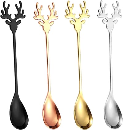 Set van 4 RVS Koffielepels - Lange Dessertlepels, Theelepels en Cocktailbestek voor Feestjes en Tafeldecoratie