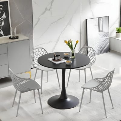 EGGREE eethoek - eettafel met 4 grijze stoelen - tafel Ø 70 cm - voor bar - café en eetkamer - zwarte tafel