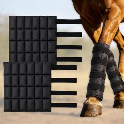 2 stuks zwarte paarden ijsbeschermers | Verstelbare volledige beenwikkels voor blessureherstel en therapie | Geschikt voor spronggewricht, enkel, knie, benen en hoeven