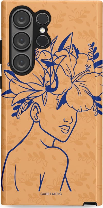 Casetastic hoesje geschikt voor Samsung Galaxy S23 Ultra - Dubbellaagse bescherming - Lijn en Bloesem - Fashion Case - Perzik