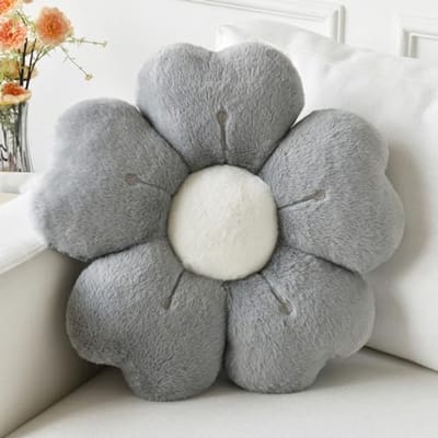 Bloemvormig Kussen - Decoratief Bloemkussen voor Slaapkamer en Woonkamer - Schattig Vloerkussen (Grijs, 15 inch)