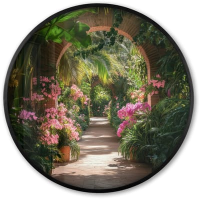 Poster in lijst Rond - Fotolijst 60x60 cm - Posters - Doorkijk - Tropisch - Bloemen - Natuur - Ronde posterlijst zwart - Decoratie - Wanddecoratie woonkamer - Muurdecoratie slaapkamer