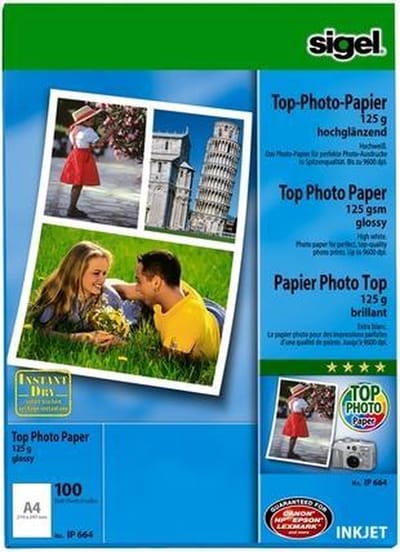Inkjetfotopapier Sigel A4 Top - 125grs hoogwit 100 vel hooggla