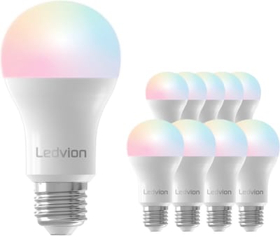Ledvion - 10X Smart RGB+CCT E27 LED Lamp - 8W - 806L - Dimbaar - Alexa & Google Home