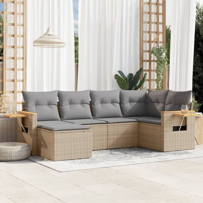 vidaXL - 6-delige - Loungeset - met - kussens - poly - rattan - beige