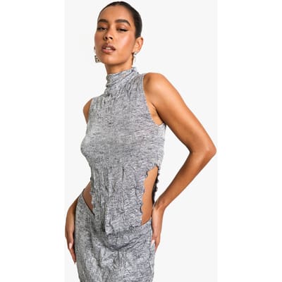 boohoo Dames Crinkle Marl Mouwloze Asymmetrische Top | Grijs | Maat: 40