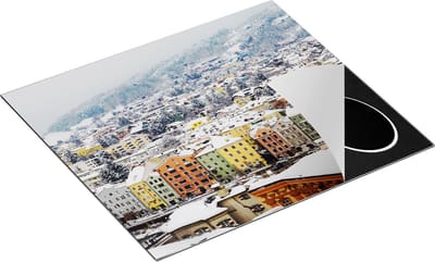 Chefcare Inductie Beschermer Gekleurde Huisjes met Sneeuw in Oostenrijk - 60x50 cm - Afdekplaat Inductie - Kookplaat Beschermer - Inductie Mat