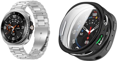 Strap-it Stalen schakel band Zilver + Soft case hoesje TPU Zwart – geschikt voor Samsung Galaxy Watch 8 40mm – luxe & optimale bescherming