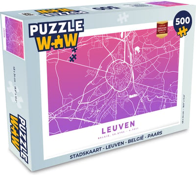 Puzzel Stadskaart - Leuven - België - Paars - Legpuzzel - Puzzel 500 stukjes - Plattegrond