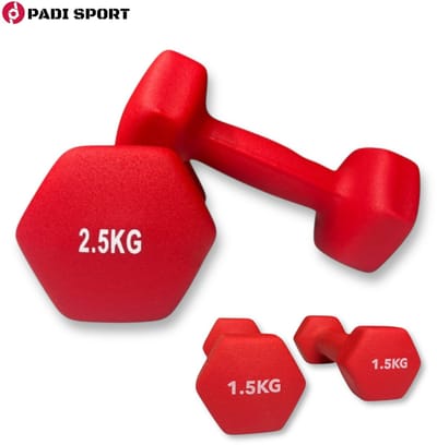 Padisport dumbells rood 1,5 2,5 kg - gewichten set halters - gewichten set dumbbell - dumbells set