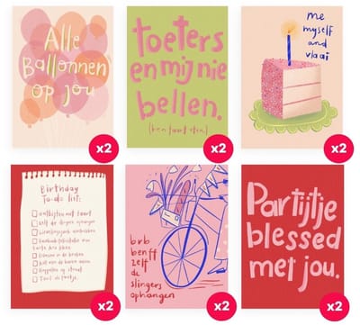 Greetz x Julia Koopman - 12 verjaardagskaarten met enveloppen - Verjaardag - Wenskaarten