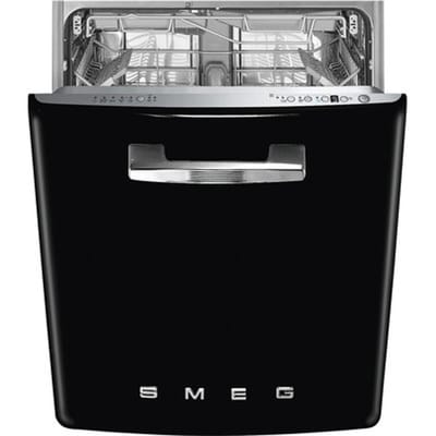 SMEG Koelkast Retro Vrijstaande ijskast Vaatwasser, Jaren 50, Onderbouw, 60 cm, Aantal couverts: 13, Zwart, B