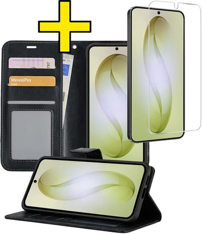 Hoesje - Met Screenprotector - Geschikt voor Samsung Galaxy S26 - Luxe Pasjeshouder - Bookcase Portemonee - Flip Case - Kunstleer Book Case - Flipcase - Book Cover - Walletcase - Portemonneehoes - Telefoonhoesjes - Zwart
