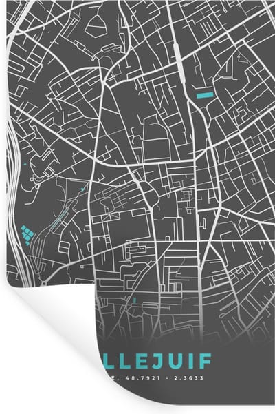 Muurstickers - Sticker Folie - Frankrijk – Plattegrond – Kaart – Villejuif – Stadskaart - 20x30 cm - Plakfolie - Muurstickers Kinderkamer - Zelfklevend Behang - Zelfklevend behangpapier - Stickerfolie