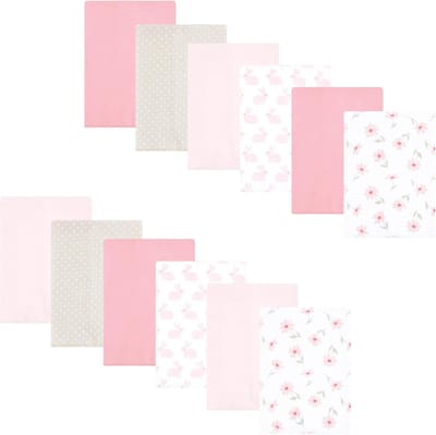Baby Spuugdoekjes - Kruiskleedjes - Baby Verzorging - Zacht Flanel - 12 Stuks - Roze Konijntjes