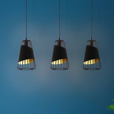 EGLO Austell hanglamp, lengte 76,5 cm, zwart/goud, 3-lamps.
