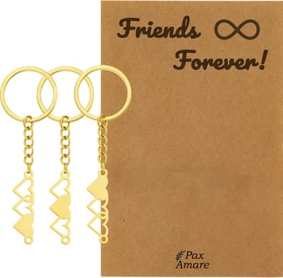 BFF Sleutelhanger voor 3 ' Friends Forever' - Hartjes - Sleutelhanger set op Cadeau Kaartje - Goudkleurig - Vriendschap Symbool - Pax Amare