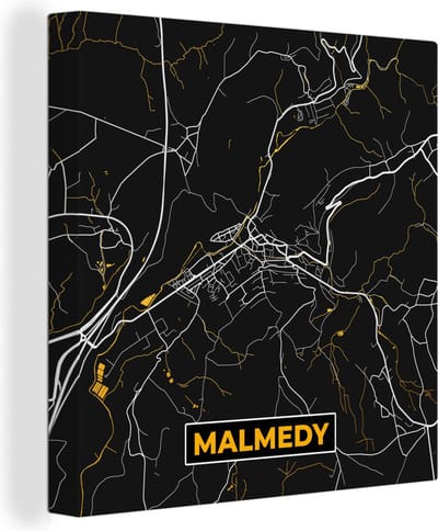 Canvas Schilderij Plattegrond - Goud - Malmedy - Kaart - Stadskaart - 20x20 cm - Wanddecoratie