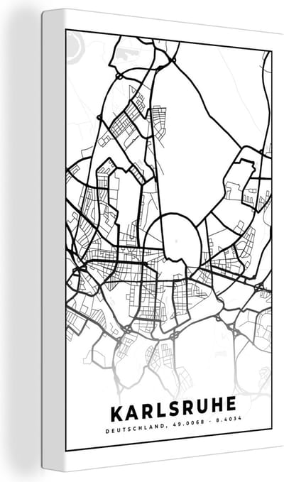 Canvas Schilderij Karlsruhe - Plattegrond - Kaart - Stadskaart - 20x30 cm - Wanddecoratie