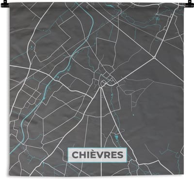 Wandkleed - Wanddoek - Stadskaart – Grijs - Kaart – Chièvres – België – Plattegrond - 180x180 cm - Wandtapijt