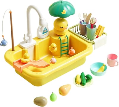 Kinder Watertafel - Buitenspeelgoed - Zomers Waterspel - Met Pomp Systeem - 416 x 29 x 124 cm - Geel
